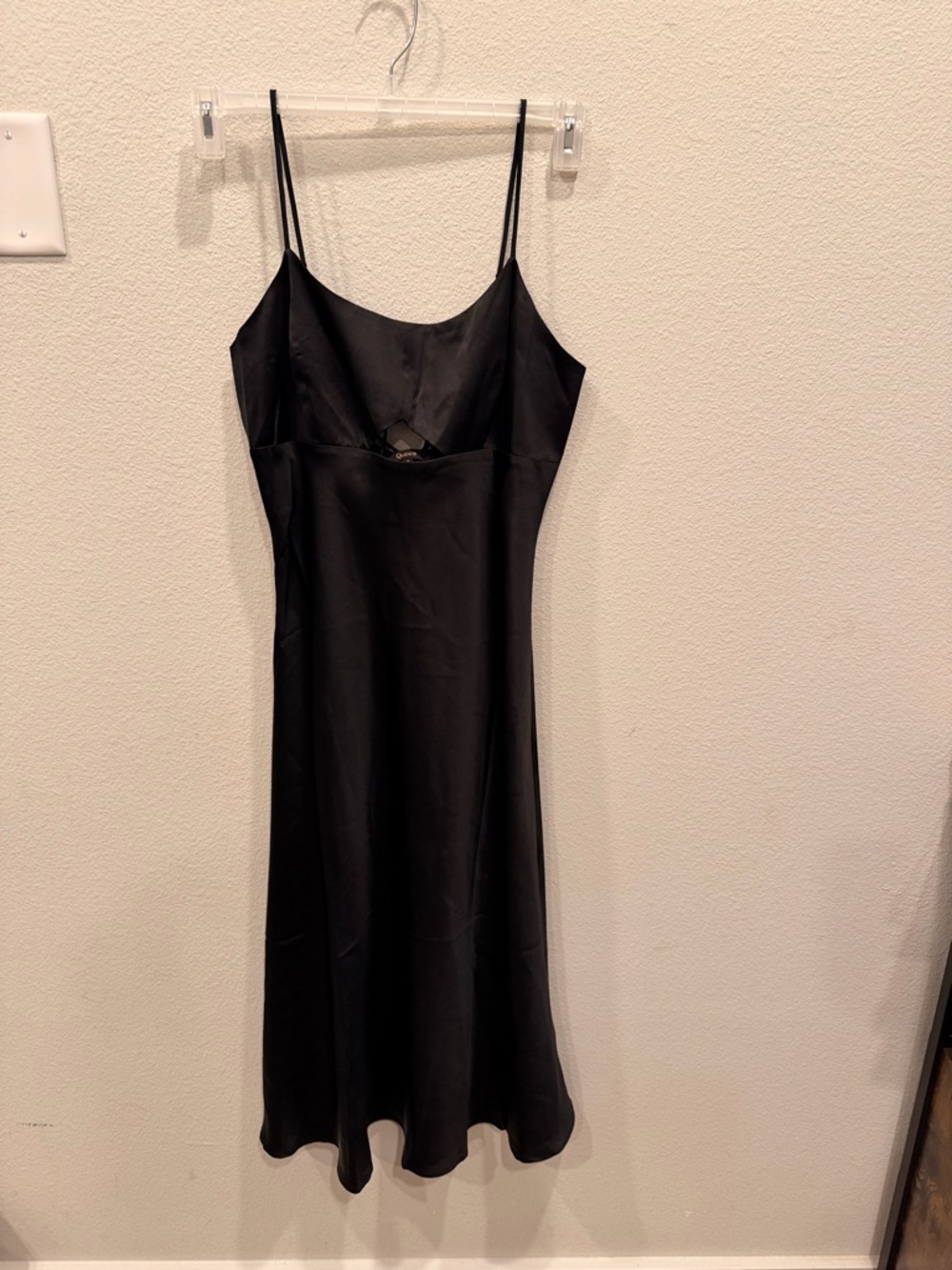 Quince Black Silk Midi Slip Dress with Front Cutout - Picture 4 of 7